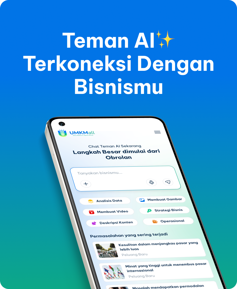 Teman AI Terkoneksi Dengan Bisnismu — antarmuka chat dan tampilan mobile